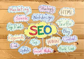 Seo Idea SEO Search Engine Optimization sull&#39;illustrazione di struttura del cartone vettore