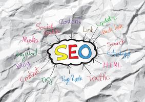 SEO SEO Search Engine Optimization su carta stropicciata vettore