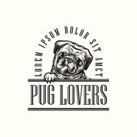 illustrazione del logo disegno a mano cane pug vettore vintage
