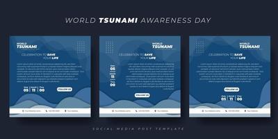 set di modello di post sui social media con sfondo blu. modello di progettazione della giornata mondiale di sensibilizzazione sullo tsunami. vettore