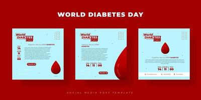 set di modelli di post sui social media. design del modello di giornata mondiale del diabete. modello di post sui social media con disegno del sangue. vettore