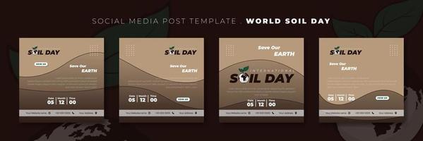 set di modelli di post sui social media con design di colore marrone. design del modello di giornata mondiale del suolo. vettore