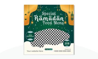 design del modello vettoriale dei social media del menu del cibo del ramadan