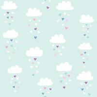 nuvole modello vettoriale con pioggia di cuori colorati. sfondo carino senza soluzione di continuità per San Valentino. illustrazione per neonati, bambini.