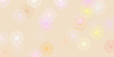sfondo doodle vettoriale rosa chiaro, giallo con fiori.