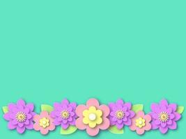 banner di fiori di loto e fiori di campo in fiore. petali viola piante enormi con aster rosa e petali verdi superficie turchese applicazione di compleanno e invito vettoriale creativo