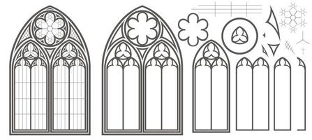 insieme di vettore della vetrata gotica medievale