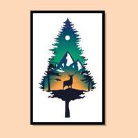 illustrazione di pino e cervo per il design della parete vettore