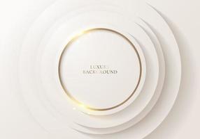 strato di cerchi bianchi 3d eleganti astratti con anello dorato ed effetto luminoso su sfondo pulito stile di lusso vettore