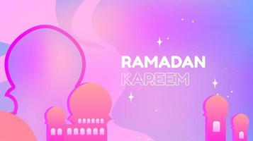 ramadan kareem illustrazione paesaggio sfondo con ornamenti silhouette moschea e rosa dominante, per l'uso di eventi ramadan e altri eventi musulmani vettore