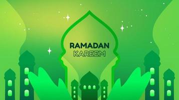 illustrazione del ramadan kareem sfondo del paesaggio con ornamenti della silhouette della moschea e verde dominante, per l'uso di eventi del ramadan e altri eventi musulmani vettore