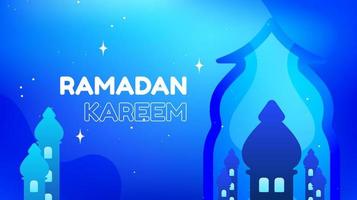 ramadan kareem illustrazione paesaggio sfondo con ornamenti silhouette moschea e blu dominante, per l'uso di eventi ramadan e altri eventi musulmani vettore