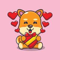 simpatico personaggio dei cartoni animati di cane shiba inu felice nel giorno di San Valentino vettore