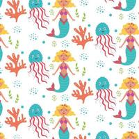 marine baby pattern sirena meduse coralli vettore