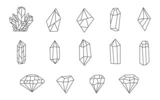 set di 14 elementi di un clipart con cristalli e diamanti disegnati a mano. per lo scheduler, il log. disegno disegnato a mano. disegno di illustrazione vettoriale carino.