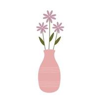 fiori selvatici da giardino in vaso di ceramica. arredamento per la casa in semplice stile scandinavo. illustrazione botanica. vettore