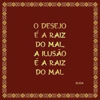 frase buddista con minimalista in portoghese brasiliano. traduzione - il desiderio è la radice del male, l'illusione è la radice del male. vettore