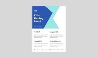 modello di volantino derby di pesca per bambini. volantino poster del torneo di pesca per bambini. stampa del design dell'evento di pesca pronta. vettore