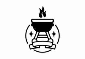 distintivo di arte della linea nera dell'illustrazione della stufa del barbecue vettore