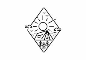 illustrazione artistica al tratto nero del badge da campeggio a forma di diamante vettore