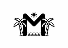 colore nero della lettera iniziale m con albero di cocco e sole vettore