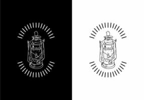 linea in bianco e nero del distintivo della lanterna vettore