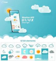 elementi del kit ui ux dell'app meteo, vettore della pagina di destinazione del sito Web