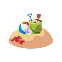 spiaggia di sabbia estiva con scena giocattolo secchio di sabbia vettore