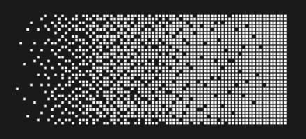 sfondo di disintegrazione dei pixel. effetto di decadimento. motivo punteggiato disperso. concetto di disgregazione. trama astratta del mosaico di pixel con semplici particelle quadrate. illustrazione vettoriale su sfondo nero
