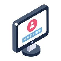 icona di stile isometrico di accesso all'account, password del profilo online vettore