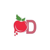 lettera d con illustrazione del modello di progettazione logo icona pomodoro vettore