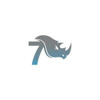 numero 7 con modello di logo icona testa di rinoceronte vettore