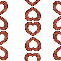 modello senza cuciture di file verticali di cuori con spirali per San Valentino, cuori di doodle arancioni su sfondo bianco vettore