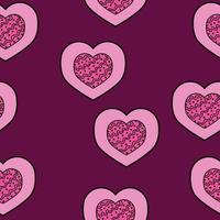 motivo senza cuciture di cuori con onde e punti per san valentino, cuori di doodle rosa su sfondo rosa scuro vettore