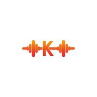 lettera k con illustrazione del modello di progettazione fitness icona bilanciere vettore