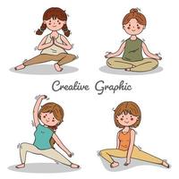 giovane donna che fa esercizi di yoga, pratica la meditazione e si allunga sul tappetino. vettore