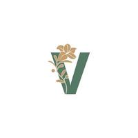 icona della lettera v con modello di illustrazione di bellezza del giglio vettore