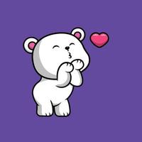 illustrazione dell'icona del vettore del fumetto del cuore del colpo dell'orso polare carino. concetto di icona di san valentino animale isolato vettore premium. stile cartone animato piatto