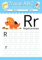 alfabeto traccia lettera dalla a alla z foglio di lavoro prescolare con tipo di dinosauro vettore