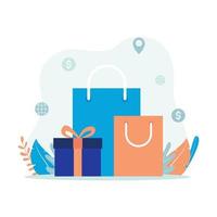 shopping online, shopping bag, illustrazione piatta di e-commerce. design piatto adatto a molti scopi. vettore