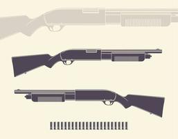 fucile da caccia, fucile da caccia con conchiglie e silhouette vettore
