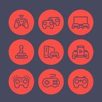set di icone della linea di gamepad, controller di gioco, console, videogiochi, cyber sport vettore