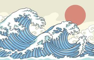 tema dell'onda in stile artistico giapponese tradizionale vettore