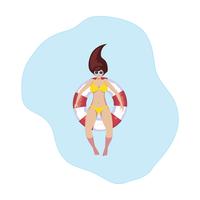 donna con costume da bagno e bagnino galleggiante galleggianti in acqua vettore