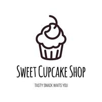 concetto di marchio di vettore dell'iscrizione del negozio di cupcake dolce