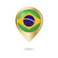 bandiera brasiliana sulla mappa del puntatore dorato, illustrazione vettoriale eps.10