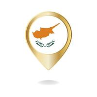 bandiera di cipro sulla mappa del puntatore dorato, illustrazione vettoriale eps.10