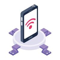 design isometrico della rete wireless all'interno dello smartphone, icona wifi mobile