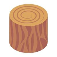 disegno isometrico del ceppo di taglio del legno, icona del legno. vettore
