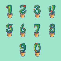 set di illustrazione numerica di cactus carino vettore
